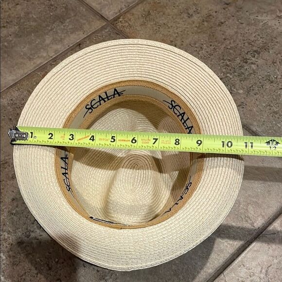 Scala Cream and Black Paper Straw Fedora Hat Mens Size Small/Medium - Picture 6 of 11